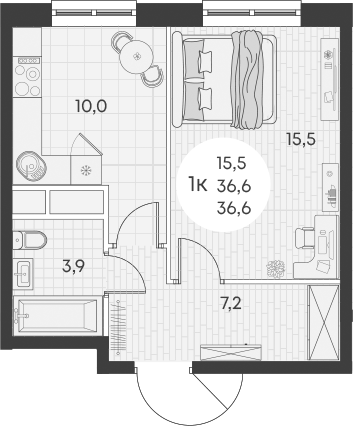 Планировка 36.6 м²