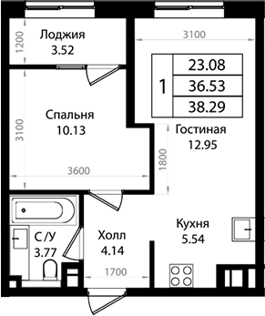 2-комн. · 36.28 м²