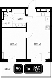 Планировка 41.25 м²