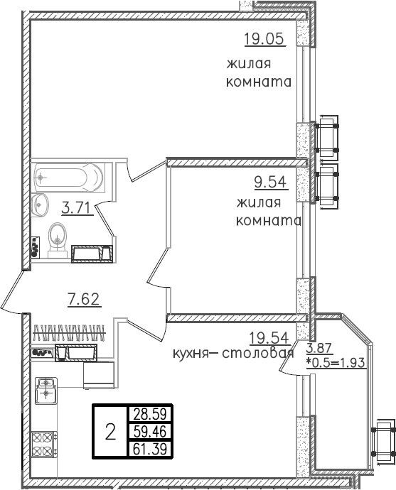 Продается 3-комн. квартира, 60.72 м²
