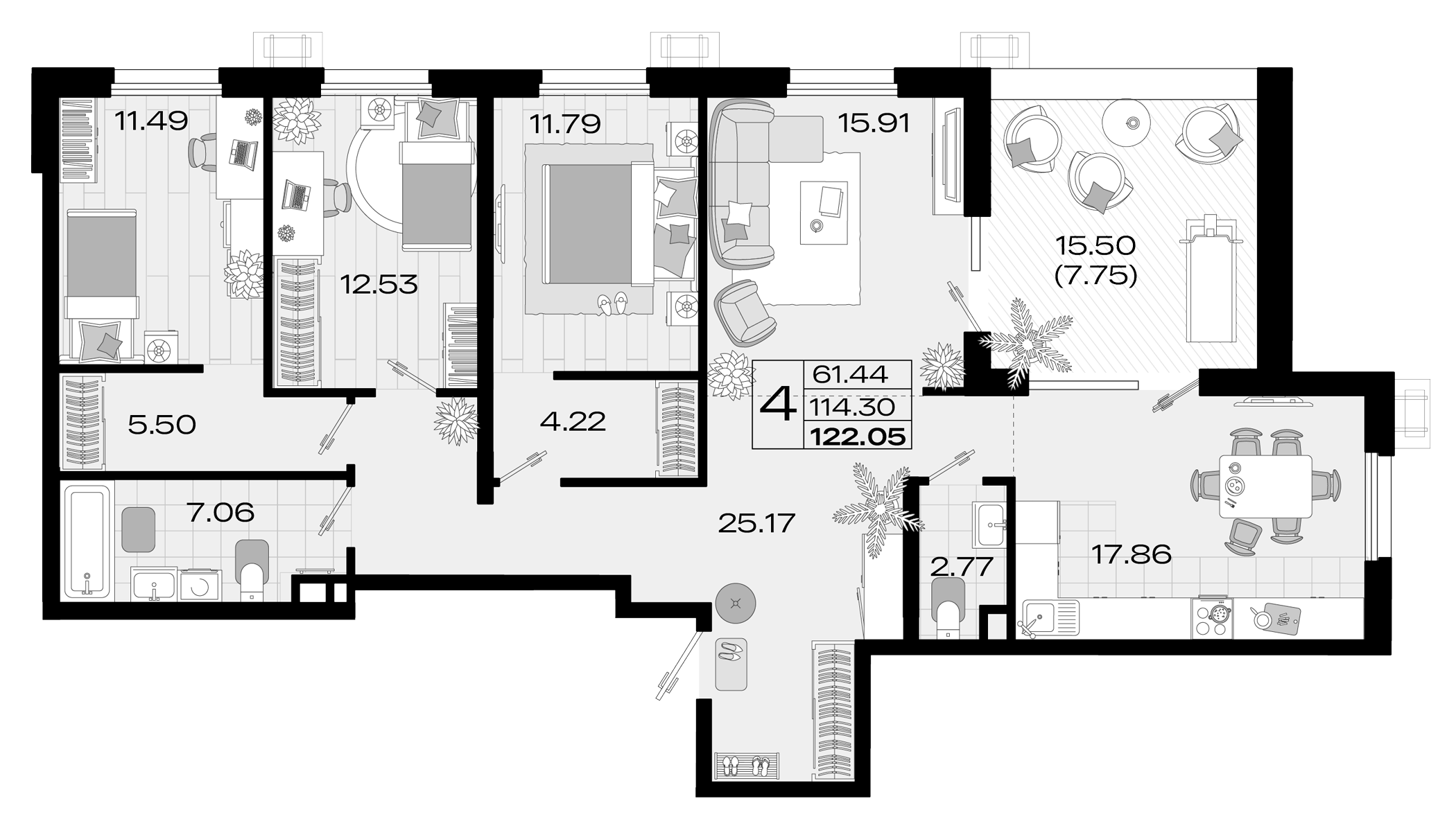 Планировка 112.95 м²
