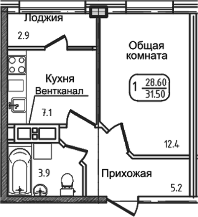 Планировка 28.6 м²