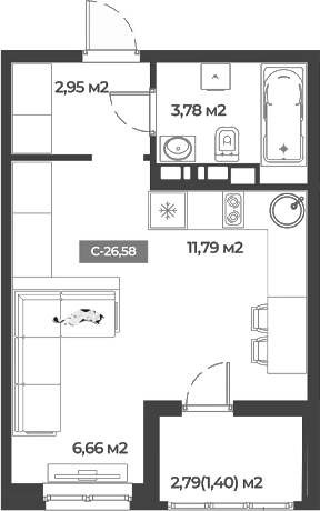 Продается 1-комн. квартира, 25.18 м²