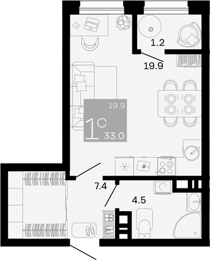 Студия · 31.8 м²