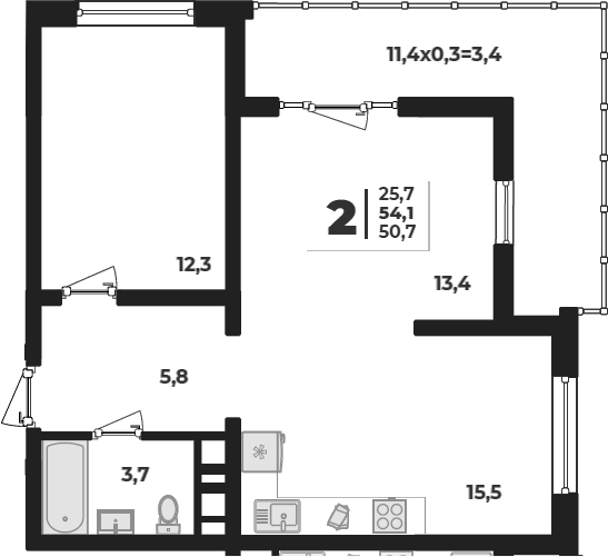 Планировка 50.7 м²
