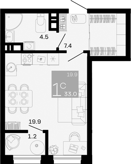 Студия · 31.8 м²