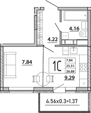 Планировка 25.51 м²