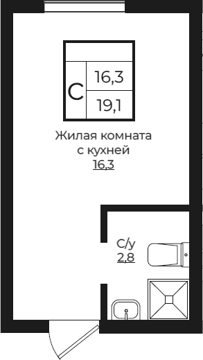 Планировка 19.1 м²