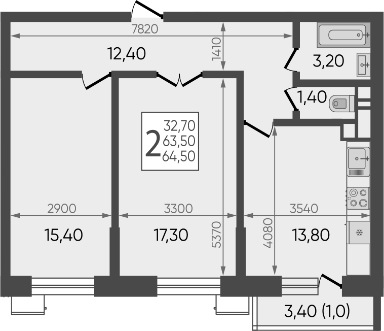 Планировка 64.52 м²