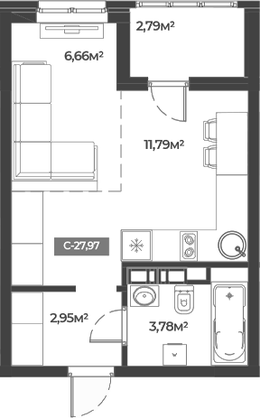 Планировка 25.57 м²