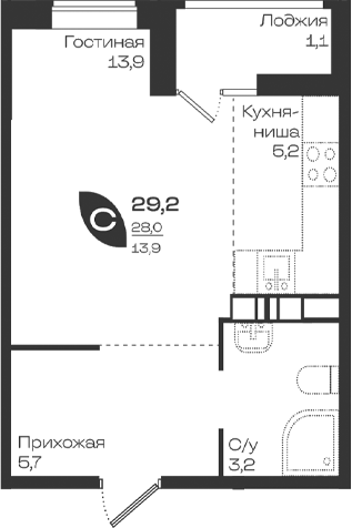 Планировка 28.1 м²