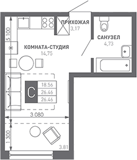 Планировка 26.46 м²