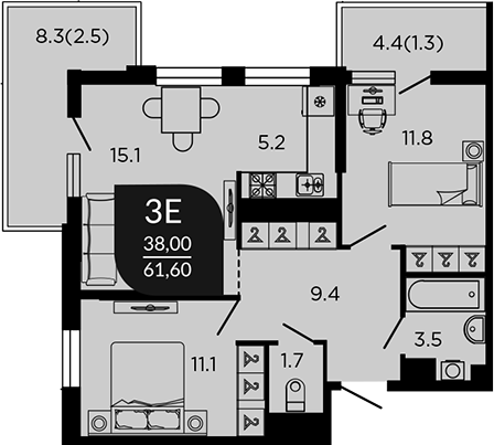 Планировка 59.61 м²