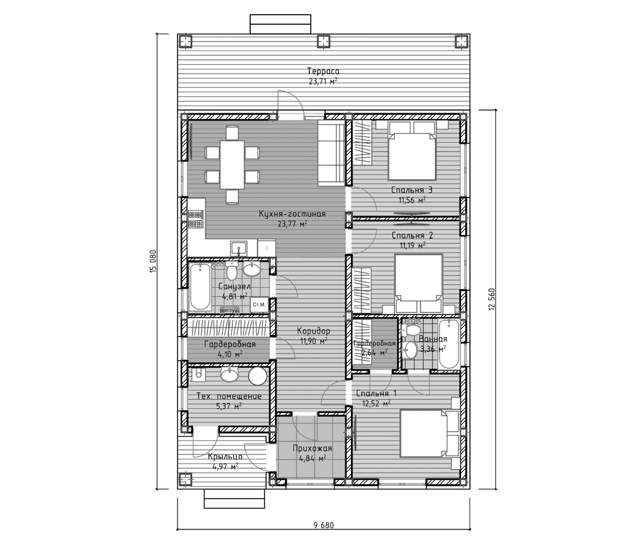 Планировка 101.29 м²