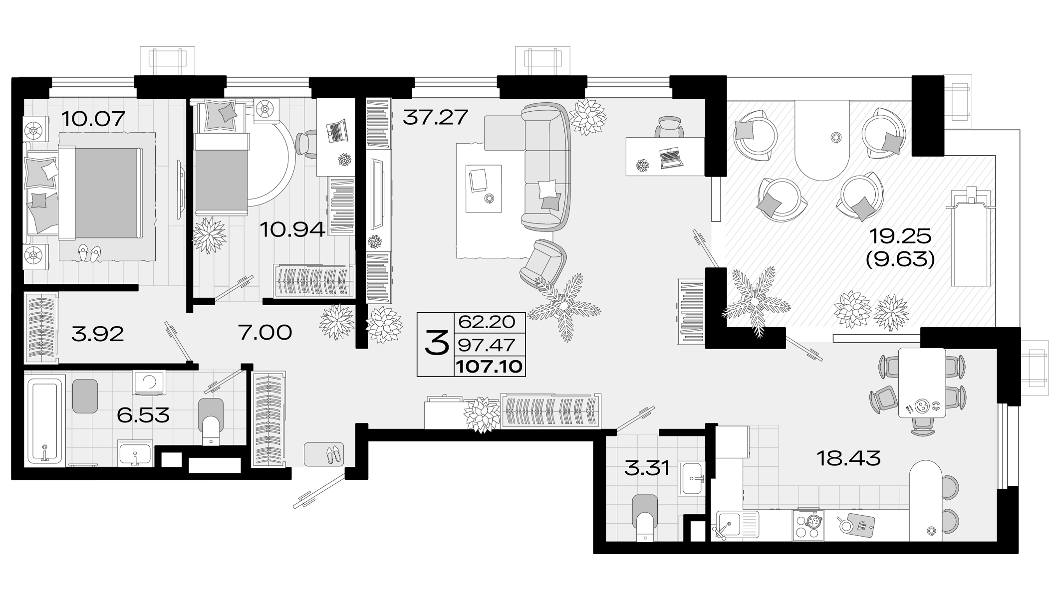 Планировка 96.07 м²