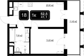Планировка 41.1 м²