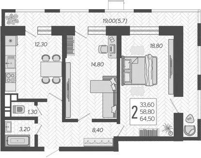 Планировка 59.86 м²