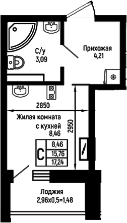 Планировка 15.76 м²
