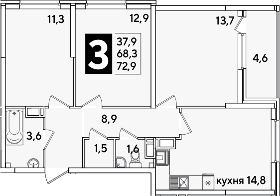 Продается 3-комн. квартира, 68.3 м²