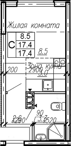 Студия · 17.4 м²