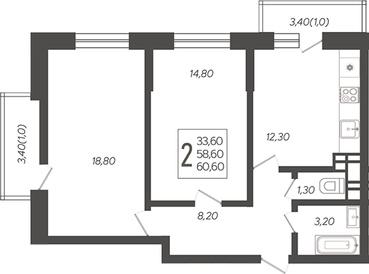 Планировка 60.01 м²
