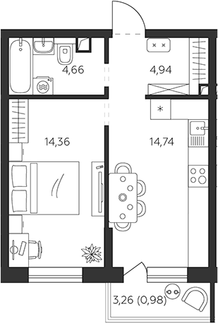 Планировка 38.7 м²