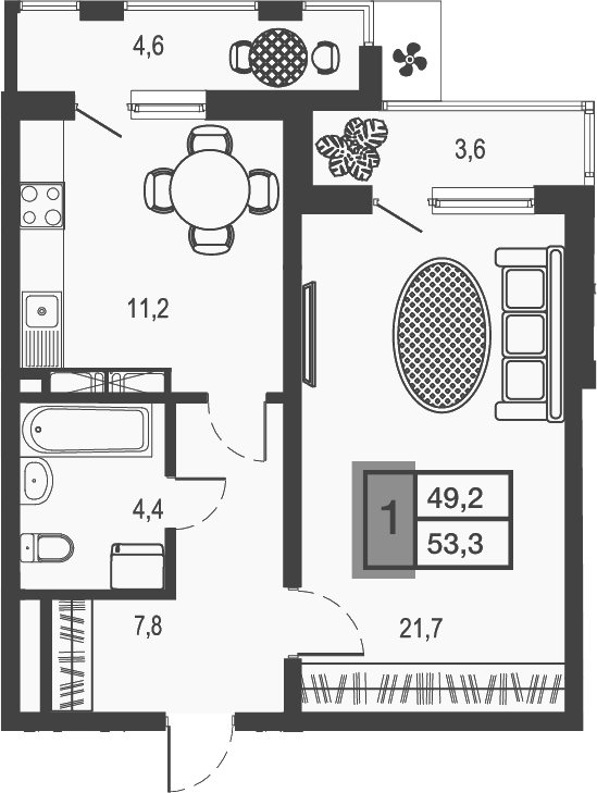 1-комн. · 45.1 м²
