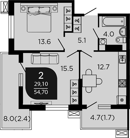 Планировка 51.93 м²