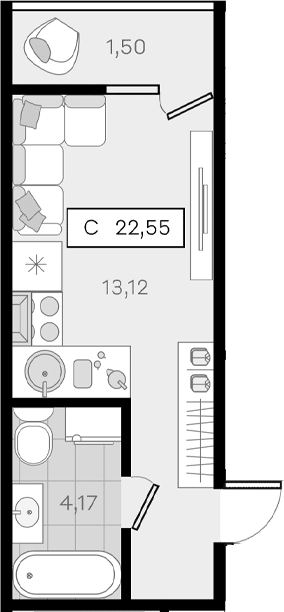 Планировка 21.05 м²