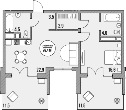 Продается 1-комн. квартира, 53.4 м²