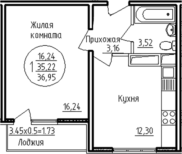 Планировка 35.22 м²