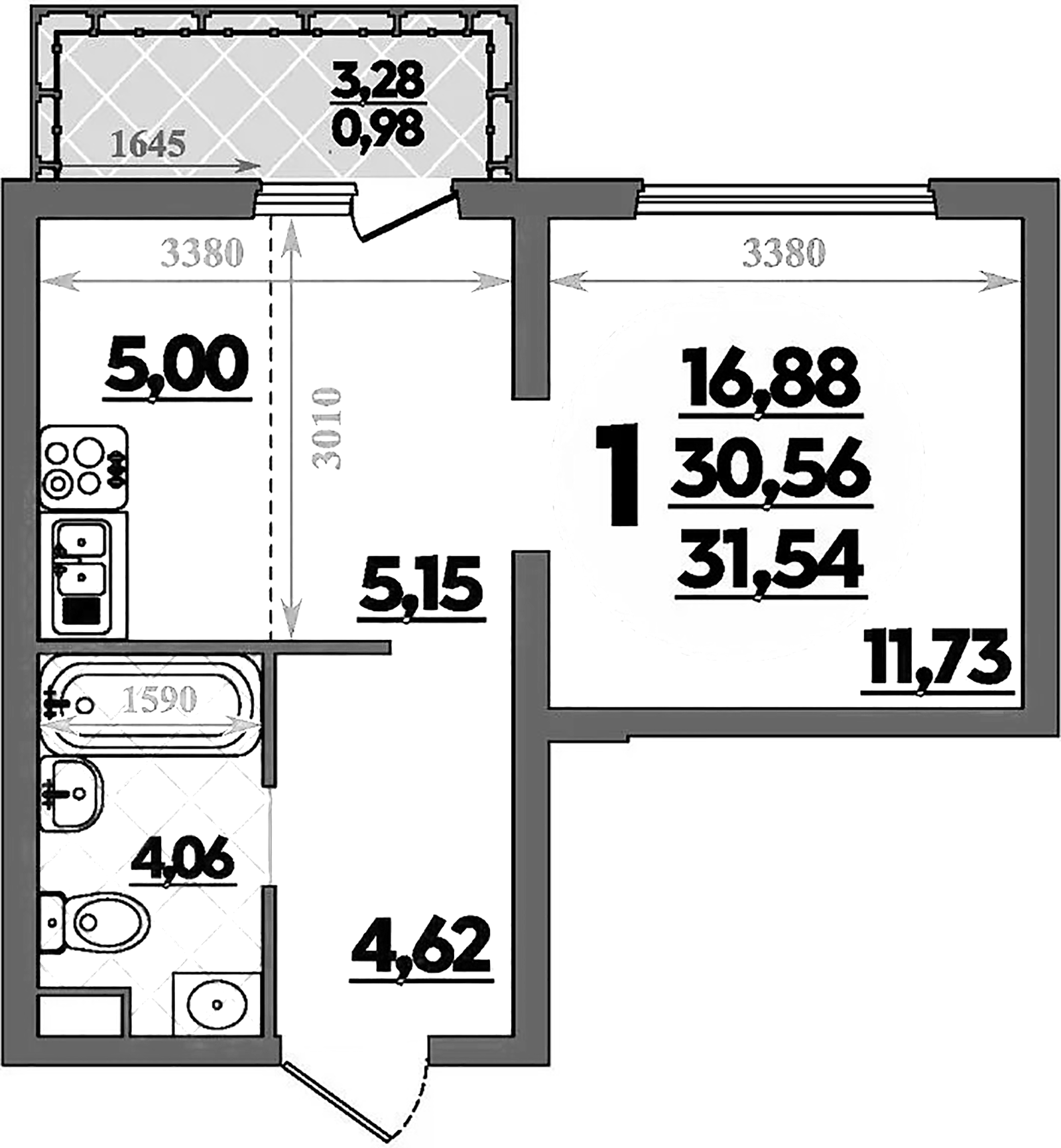 Планировка 30.56 м²
