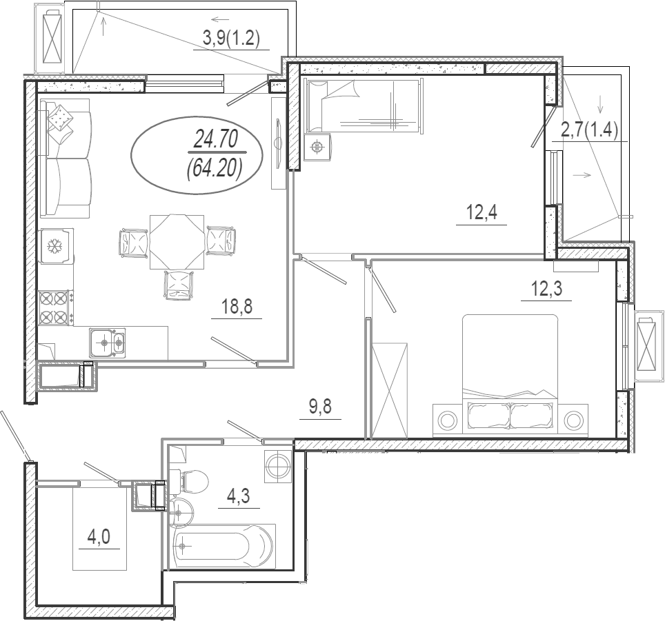 Продается 3-комн. квартира, 61.6 м²