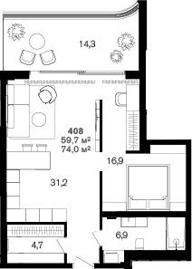 Планировка 59.7 м²