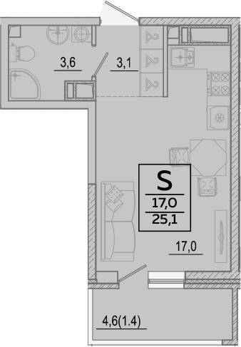 Студия · 23.7 м²