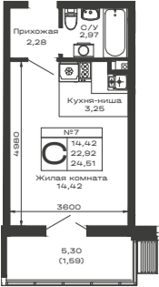 Планировка 22.92 м²