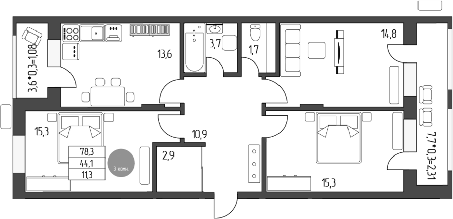 Продается 3-комн. квартира, 80.56 м²