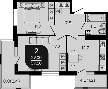 Планировка 55.46 м²