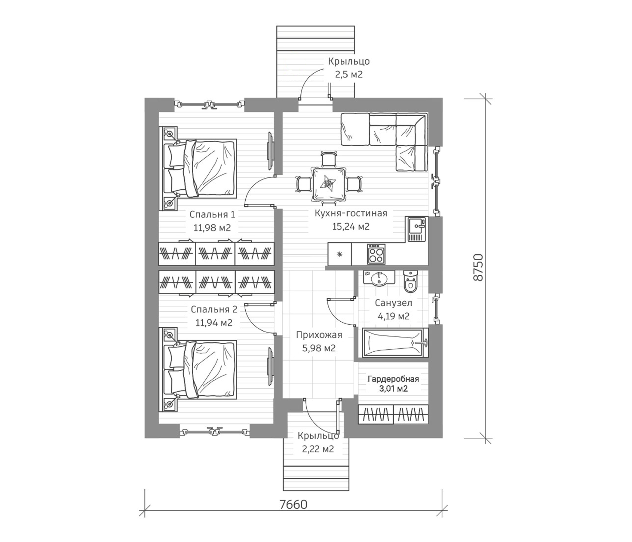 Планировка 57 м²