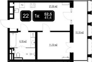 Планировка 41.4 м²