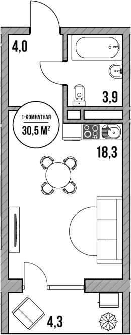 Студия · 26.2 м²