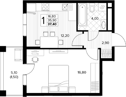 Планировка 35.9 м²