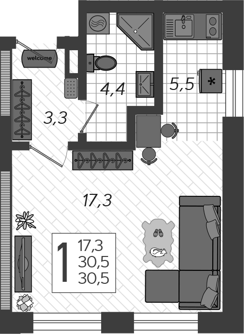 Планировка 30.5 м²