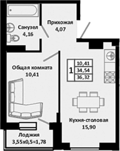 Планировка 34.6 м²