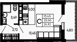 Планировка 22.66 м²