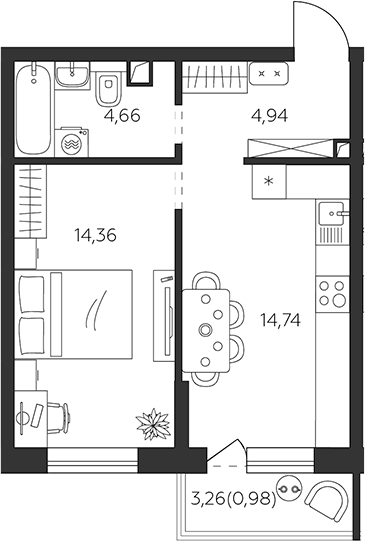 1-комн. · 38.7 м²