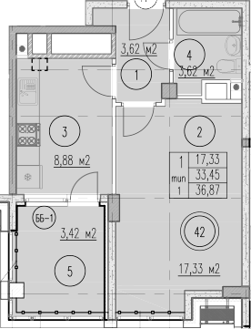 Планировка 33.45 м²