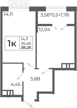 Планировка 39.02 м²
