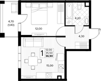 Планировка 35.5 м²