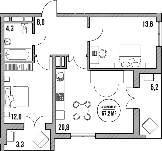 Продается 3-комн. квартира, 58.7 м²
